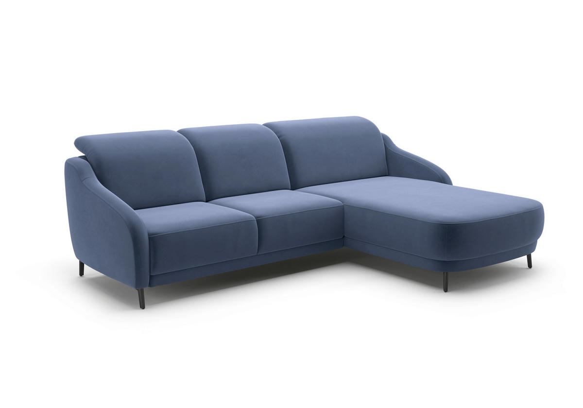 ECKSOFA BLUES V Blau Samt  - Blau/Schwarz, MODERN, Textil/Metall (271/191cm) - Sit & More