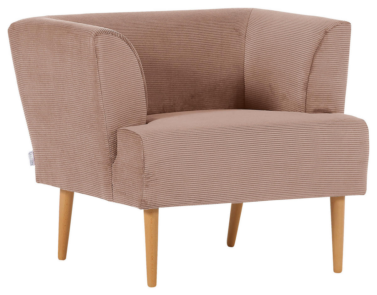 SESSEL in Cord Rosa  - Buchefarben/Rosa, Design, Holz/Textil (85/71/80cm) - Hom`in