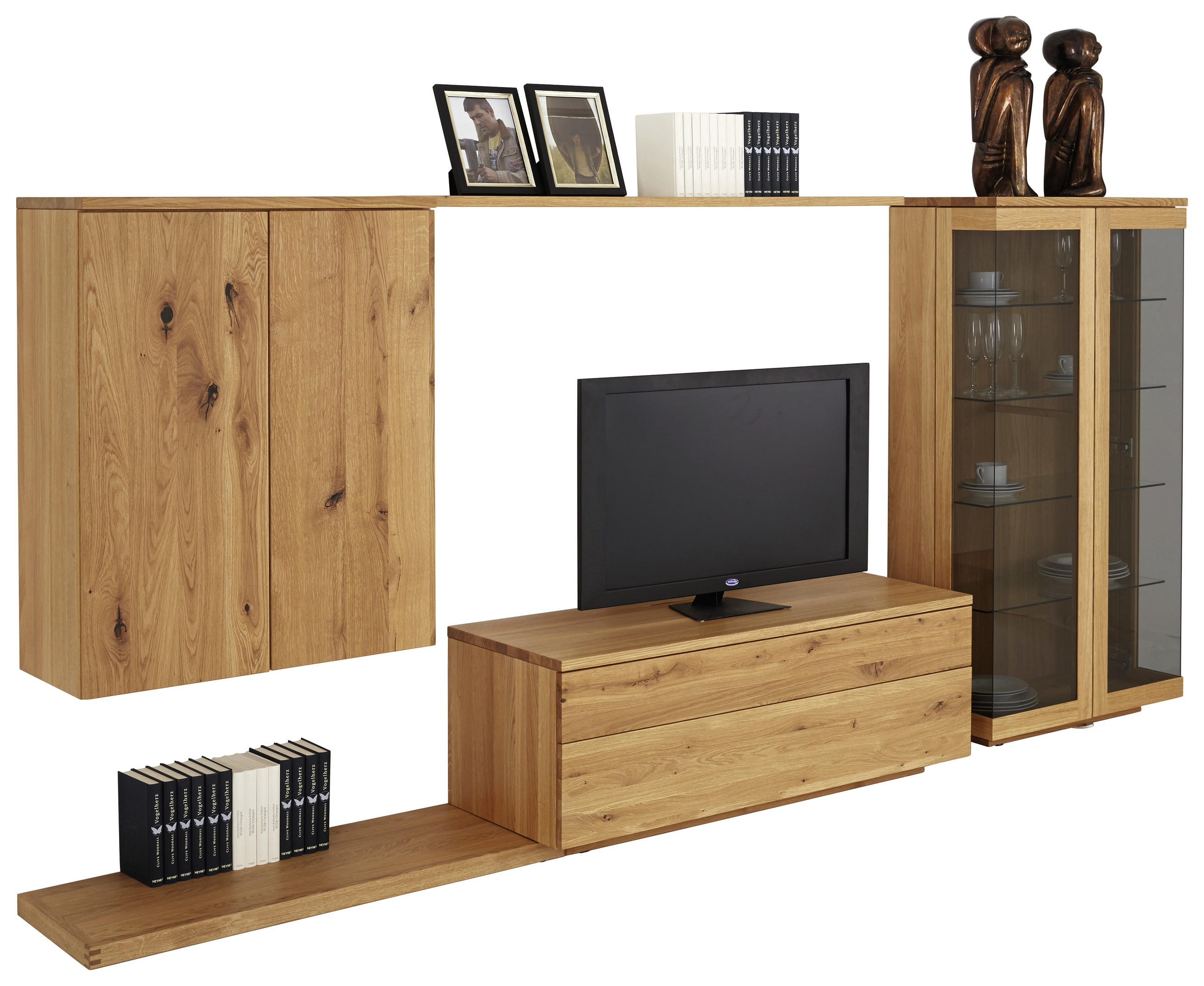 WOHNWAND  in Eichefarben  340/151,5/48,4 cm  - Eichefarben, Design, Glas/Holz (340/151,5/48,4cm) - Team 7