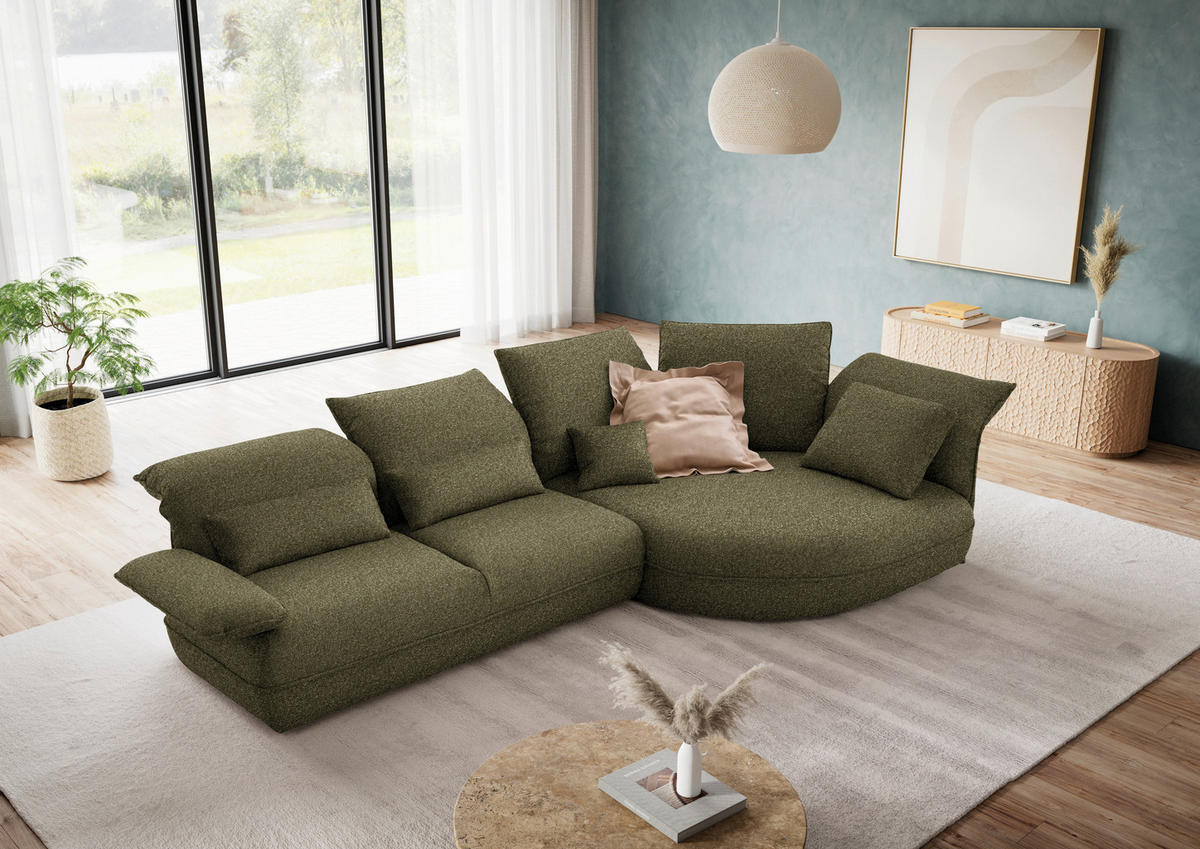 ECKSOFA Chenille Grün  - Schwarz/Grün, Design, Kunststoff/Textil (343/154cm) - Koinor