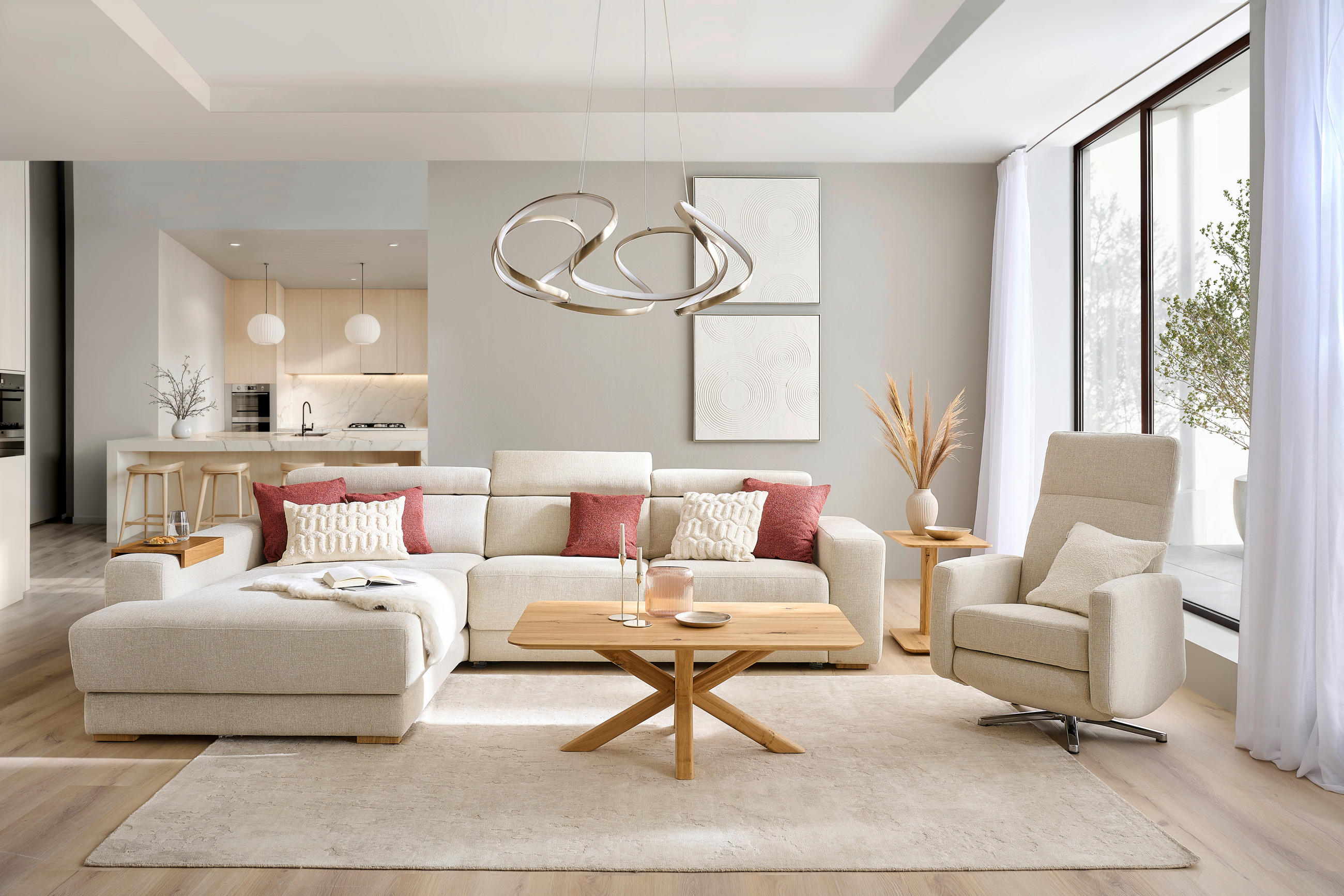 Thumbnail - Sedda Ecksofa, Natur, Textil, 5-Sitzer, Ottomane links, L-Form, 316x206 cm, Austria Gütezeichen, AZO-frei, Made in Austr...