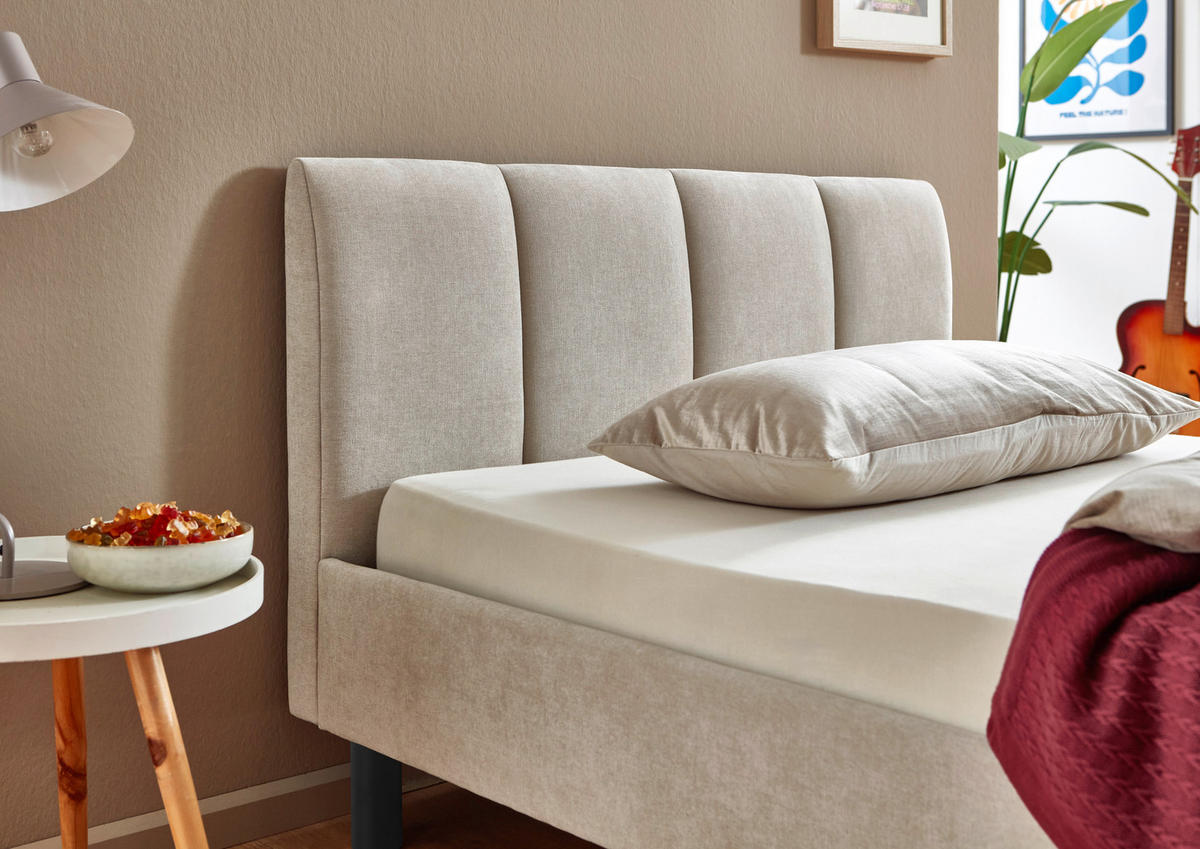 POLSTERBETT 140/200 cm  in Beige  - Beige/Schwarz, Basics, Holz/Textil (140/200cm) - Boxxx