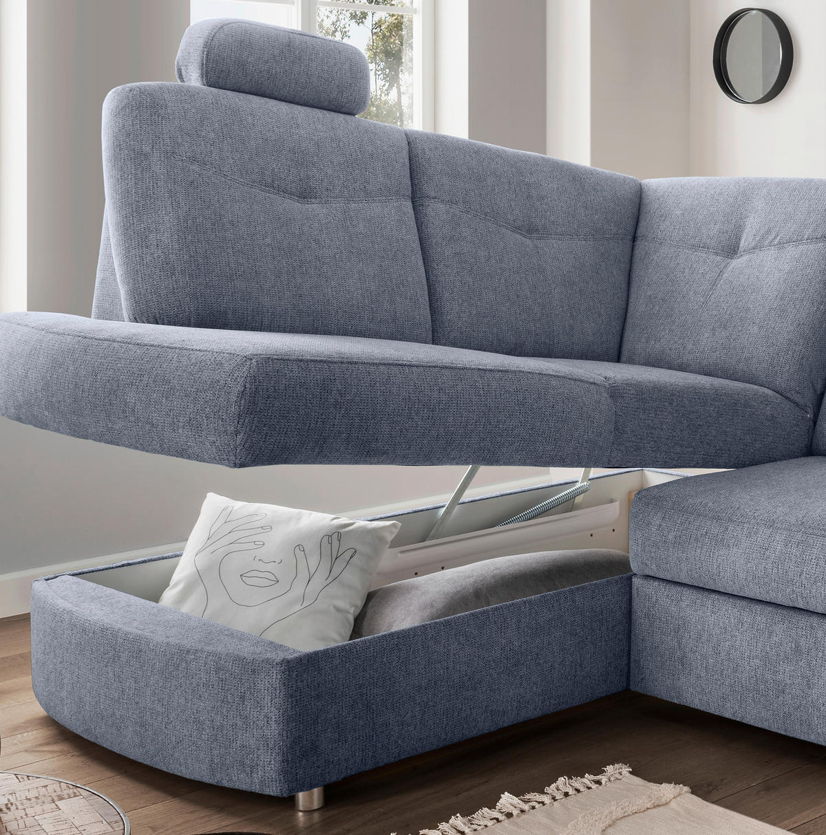 ECKSCHLAFSOFA in Chenille Hellblau  - Chromfarben/Hellblau, Modern, Kunststoff/Textil (180/264cm) - Livetastic