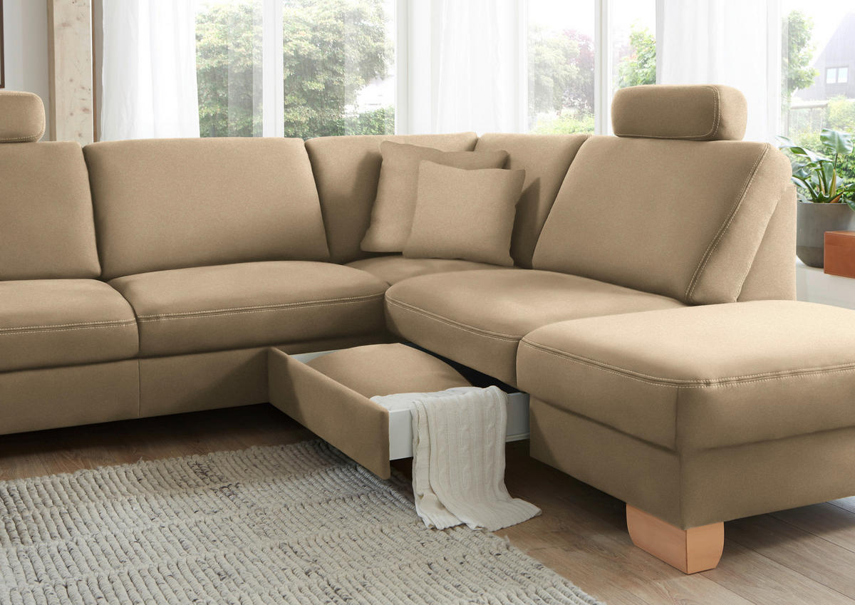 ECKSOFA in Mikrofaser Beige  - Wildeiche/Beige, Natur, Holz/Textil (286/236cm) - Voleo