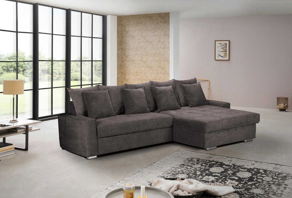 ECKSOFA SALVADOR in Mikrofaser Dunkelbraun  293/164 cm  - Dunkelbraun/Silberfarben, MODERN, Holz/Textil (293/164cm) - MID.YOU