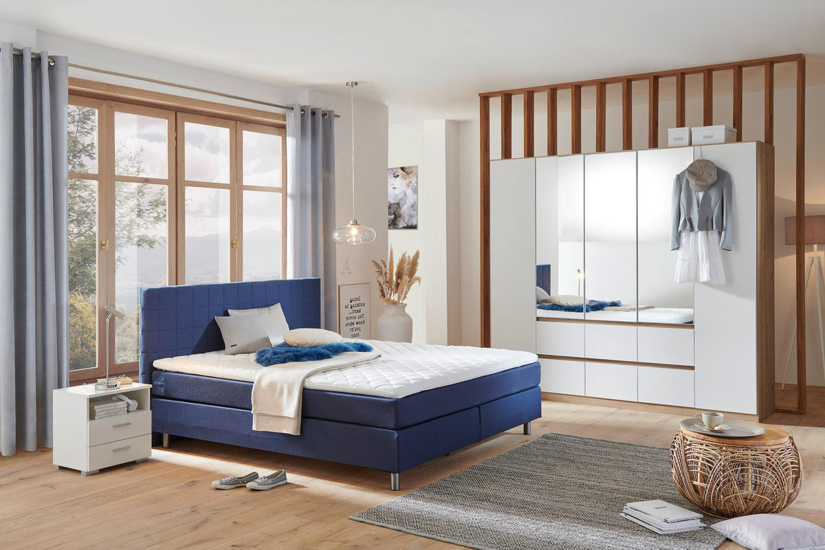 BOXSPRINGBETT 160/200 cm  in Dunkelblau  - Alufarben/Dunkelblau, KONVENTIONELL, Textil/Metall (160/200cm) - Carryhome
