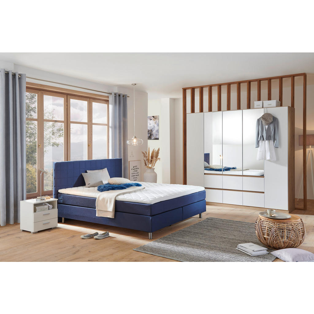 Thumbnail - Carryhome Boxspringbett, Dunkelblau, Textil, H2, 7-Zonen, Höhe ca. 17 cm, 160x200 cm, Topper durchgehend, Matratze in ve...