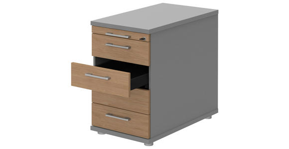 ANSTELLCONTAINER Grau, Eichefarben, Alufarben - Eichefarben/Alufarben, KONVENTIONELL, Holzwerkstoff/Metall (43/72-80/80cm) - Moderano
