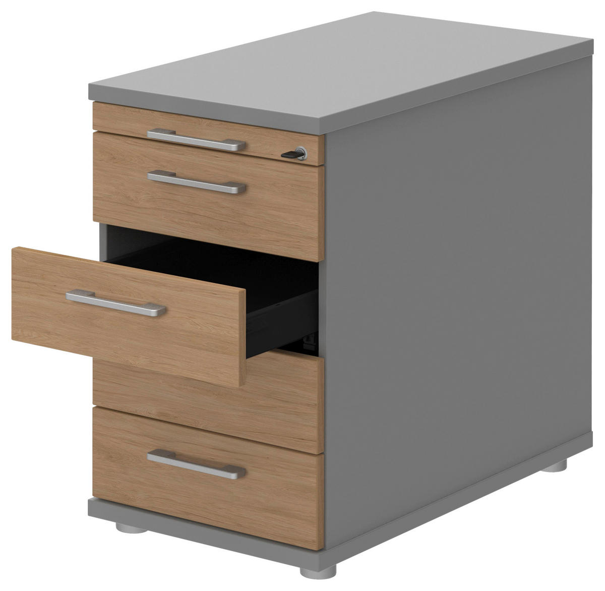 ANSTELLCONTAINER Grau, Eichefarben, Alufarben  - Eichefarben/Alufarben, KONVENTIONELL, Holzwerkstoff/Metall (43/72-78/80cm) - Moderano