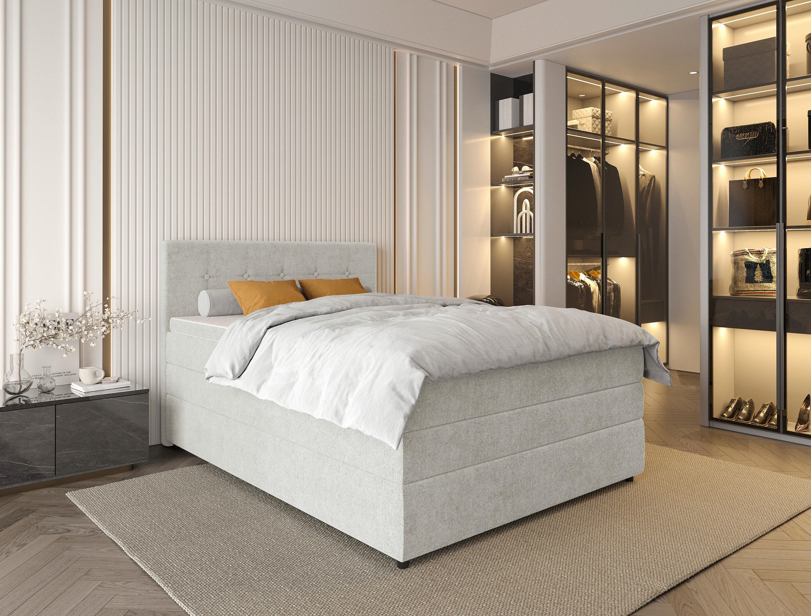 BOXSPRINGBETT 140/200 cm  in Creme  - Creme/Schwarz, Konventionell, Kunststoff/Textil (140/200cm) - Carryhome