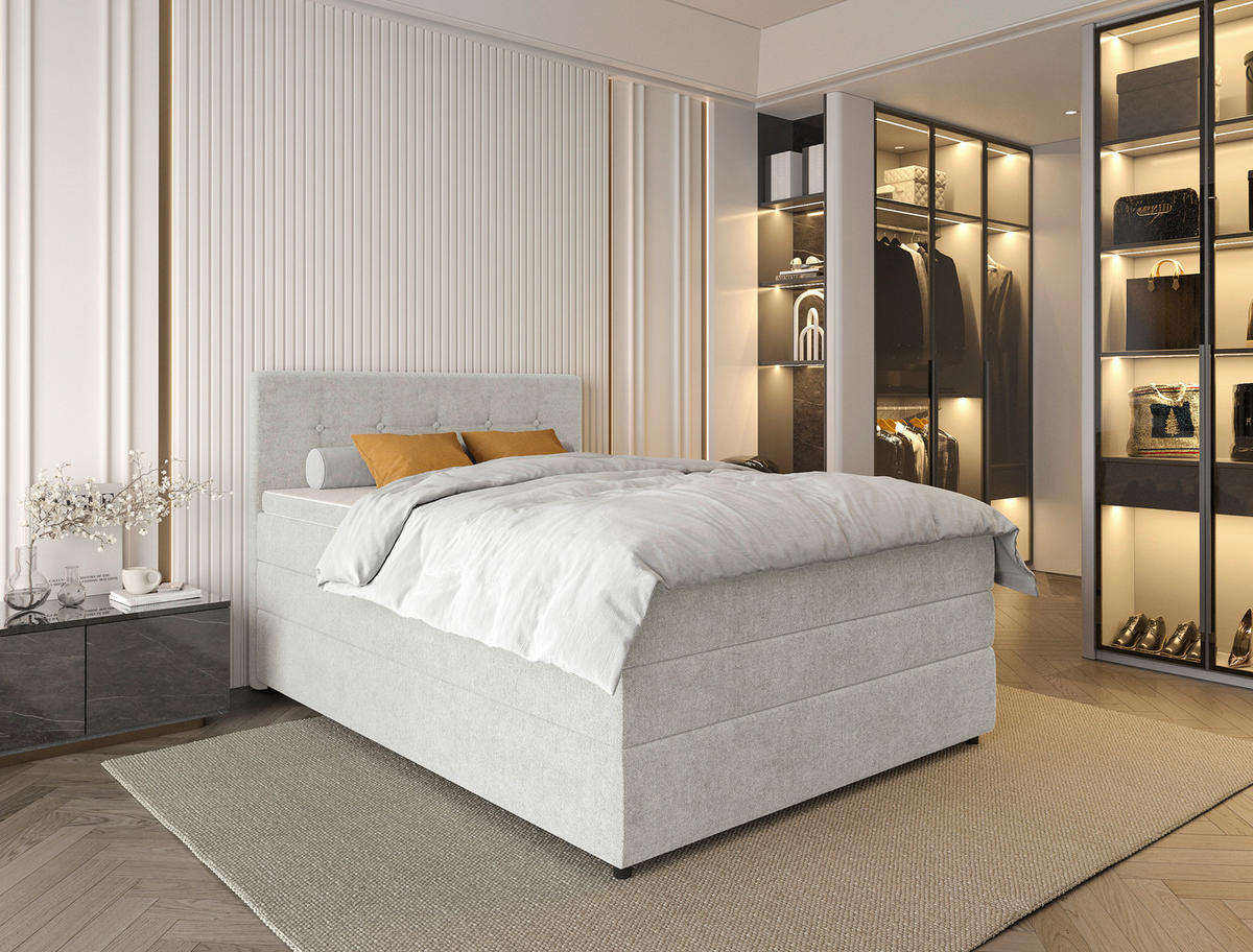 BOXSPRINGBETT 140/200 cm  in Creme  - Creme/Schwarz, Konventionell, Kunststoff/Textil (140/200cm) - Carryhome