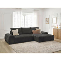 ECKSCHLAFSOFA EVEREST  mit Rücken echt, Armteil links, Armteil rechts Struktur Schwarz  - Schwarz, MODERN, Kunststoff/Textil (318/180cm) - Livetastic