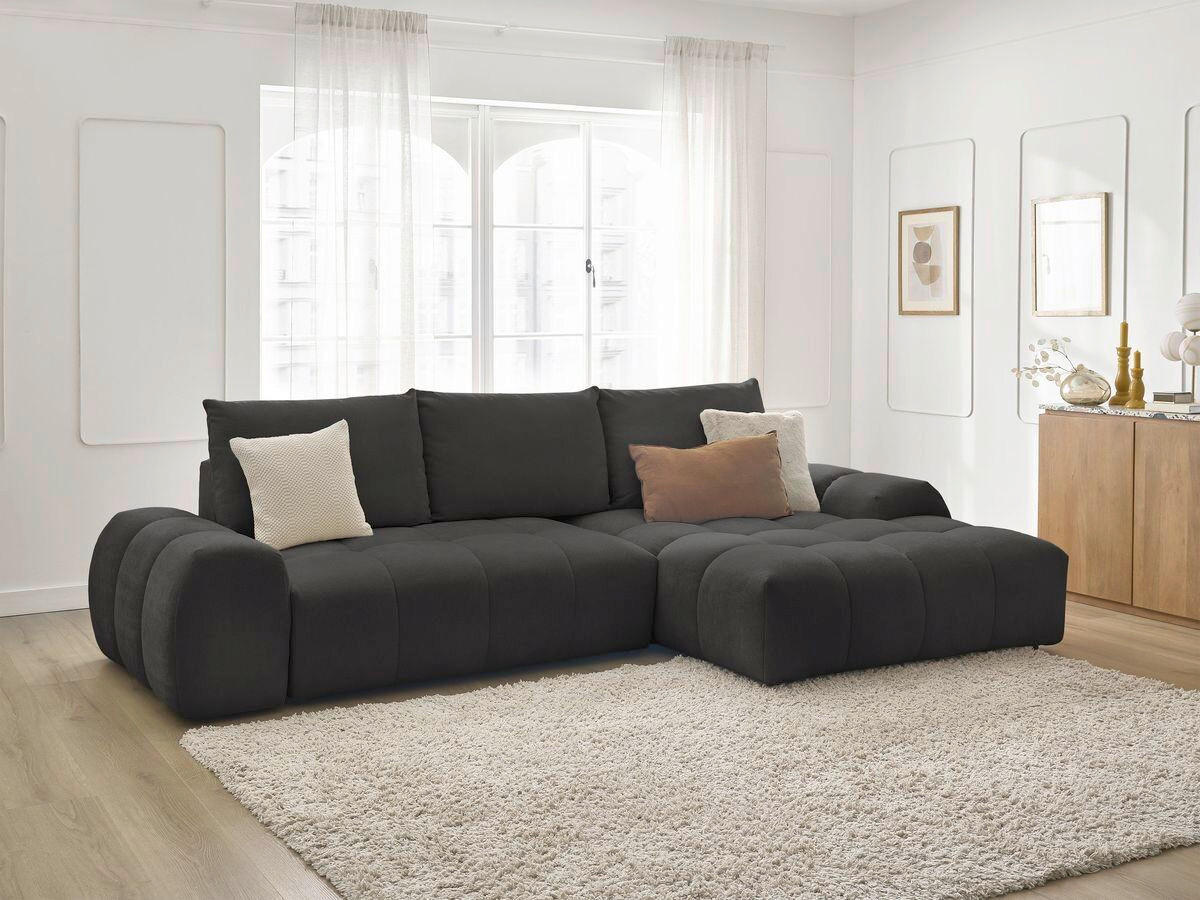 ECKSCHLAFSOFA EVEREST  mit Rücken echt, Armteil links, Armteil rechts Struktur Schwarz  - Schwarz, MODERN, Kunststoff/Textil (318/180cm) - Livetastic