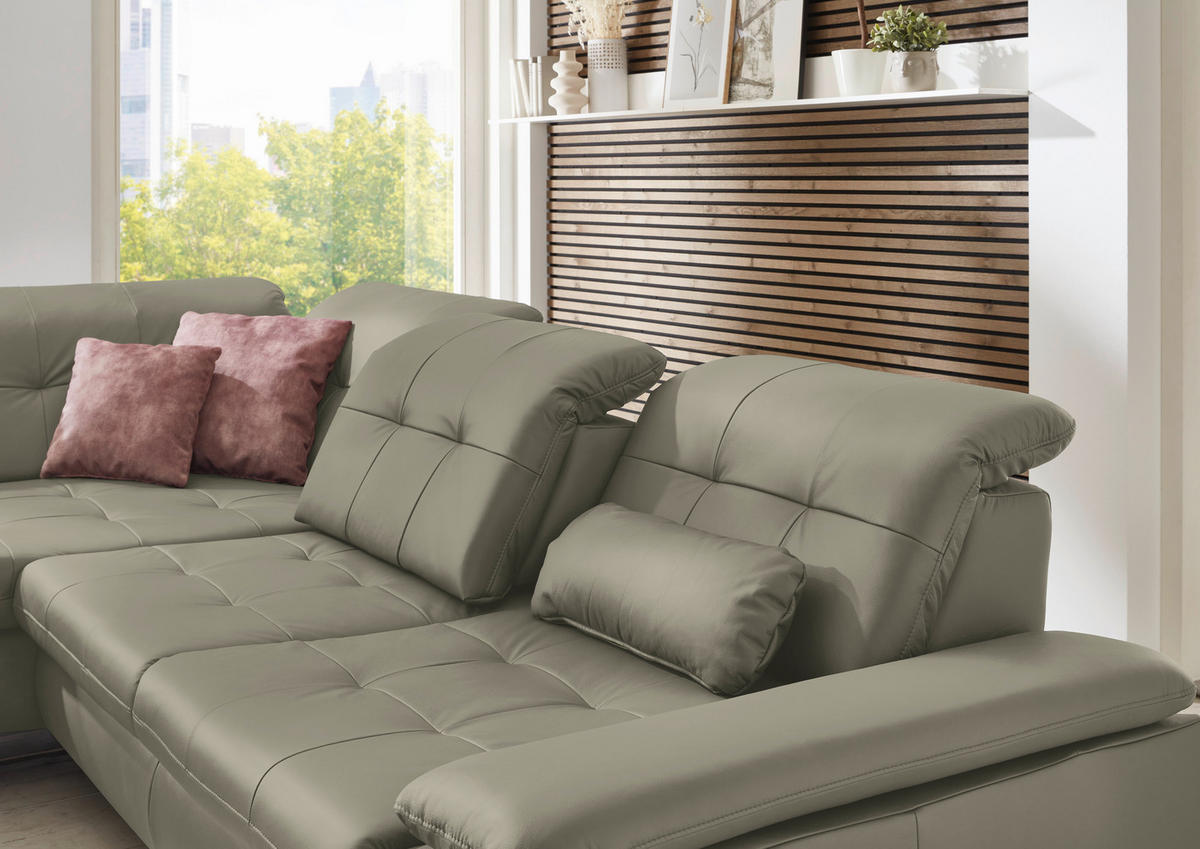 ECKSOFA Echtleder Hellgrau  - Hellgrau, Basics, Leder/Metall (211/309cm) - Beldomo Speed