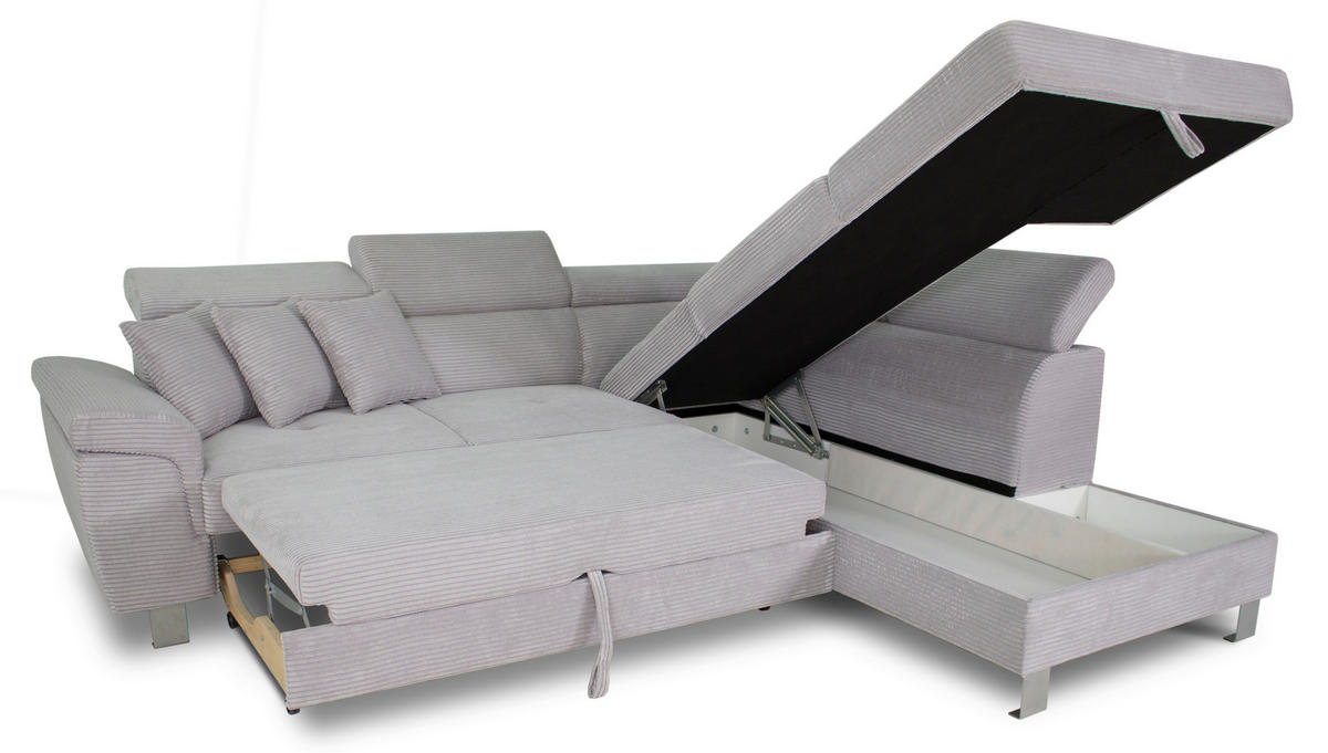 ECKSOFA in Cord Hellgrau  - Silberfarben/Hellgrau, Design, Textil/Metall (257/226cm) - Xora