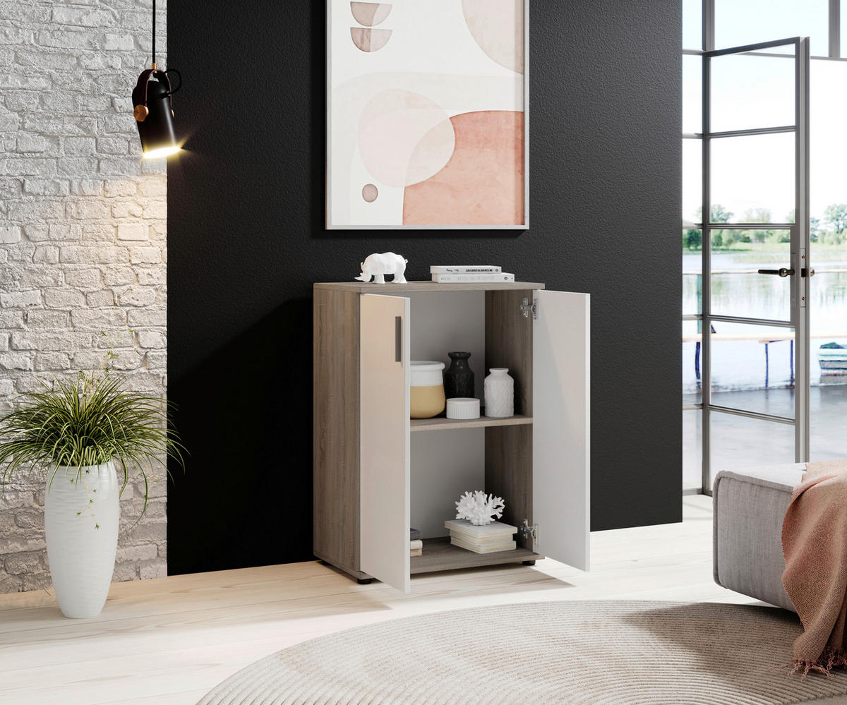 KOMMODE 60/84/35 cm  in Weiss, Eiche dunkel  - Eiche dunkel/Weiss, Konventionell, Holzwerkstoff/Kunststoff (60/84/35cm) - Boxxx