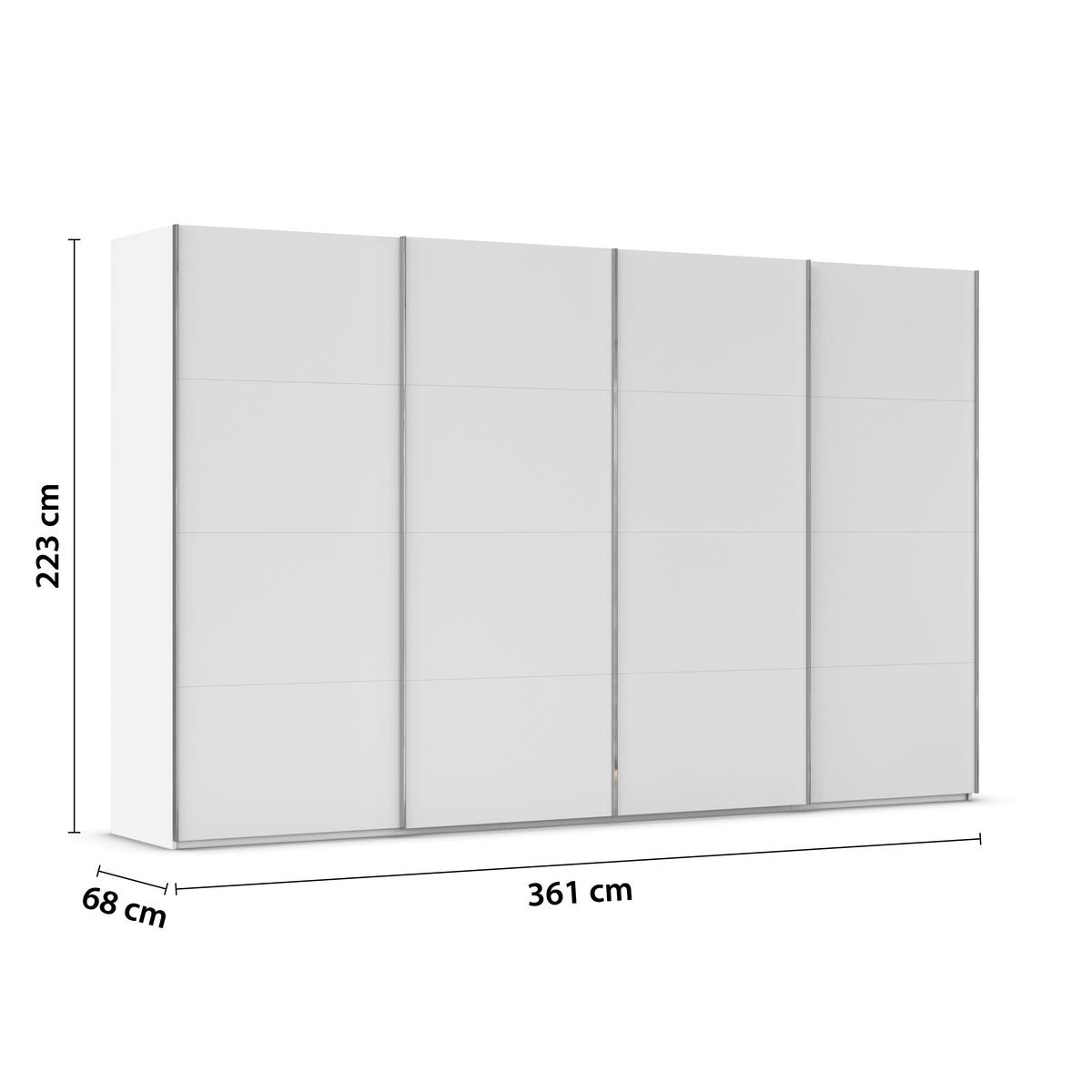 SCHWEBETÜRENSCHRANK 361/223/68 cm 4-türig Weiß  - Chromfarben/Weiß, Design, Holzwerkstoff/Metall (361/223/68cm) - Novel