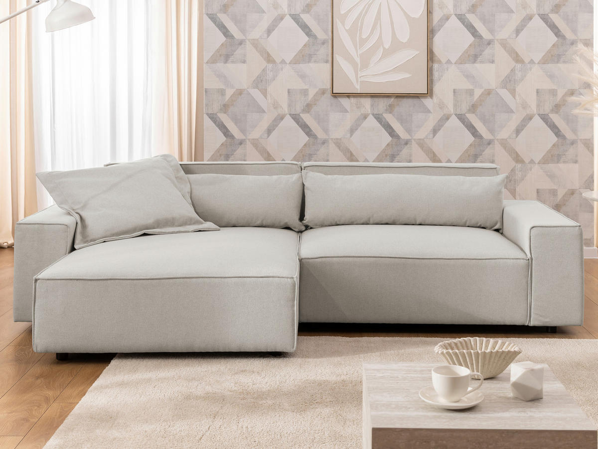 ECKSOFA Webstoff Beige  - Beige/Schwarz, Design, Kunststoff/Textil (251/142cm) - P & B