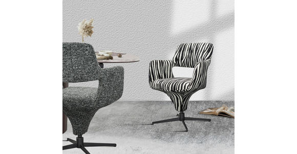 ARMLEHNSTUHL  Stoffauswahl, Sitzfläche 360° drehbar, automatische Rückholfunktion Mikrofaser  - Schwarz/Weiß, Design, Textil/Metall (61/84/63cm) - Novel