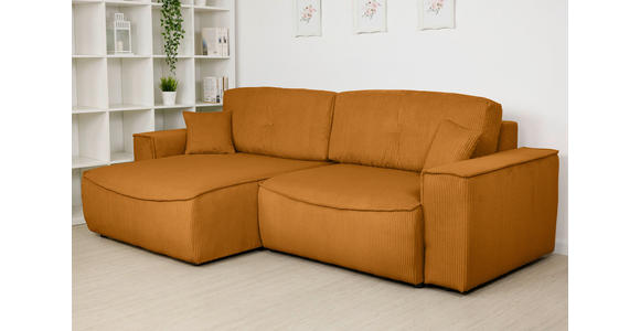 ECKSOFA Kupferfarben Cord Zierkissen, Rückenkissen, Bettkasten, Schlaffunktion, Rücken echt, Liegefläche im Originalstoff  - Schwarz/Kupferfarben, KONVENTIONELL, Kunststoff/Textil (148/265cm) - Carryhome