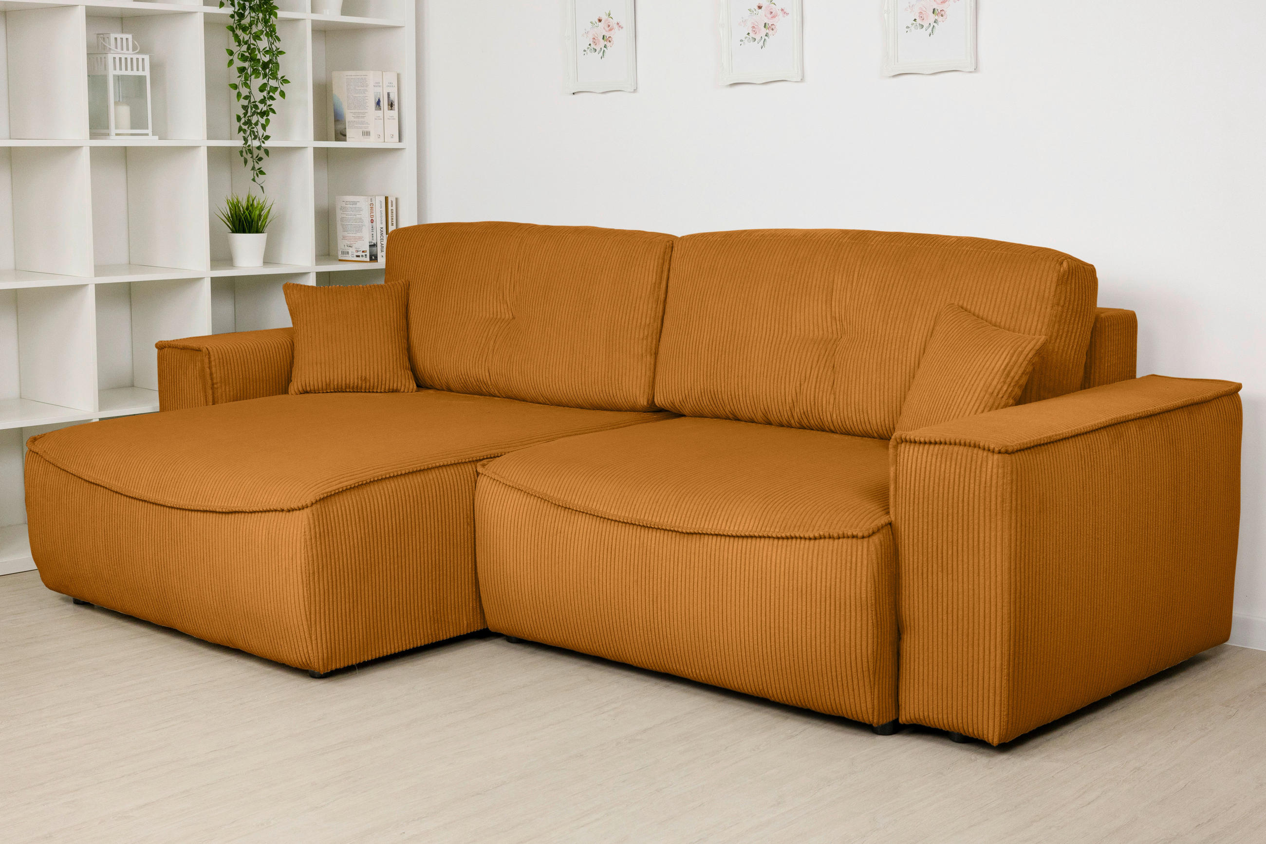 ECKSOFA Kupferfarben Cord  - Schwarz/Kupferfarben, KONVENTIONELL, Kunststoff/Textil (148/265cm) - Carryhome
