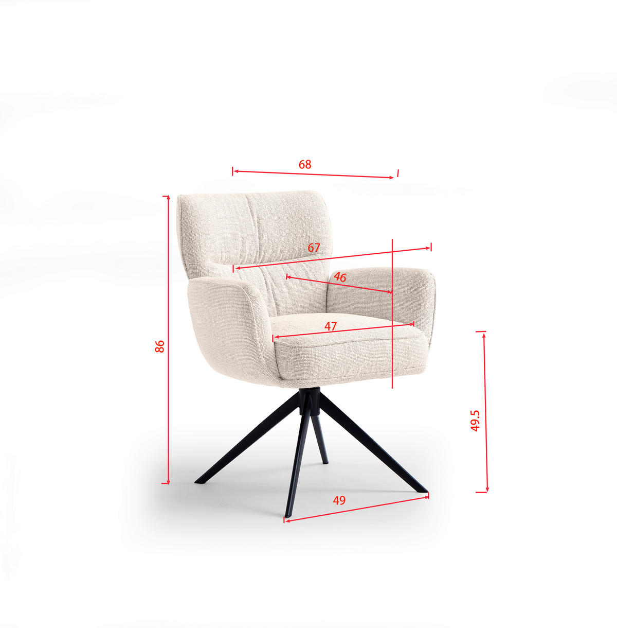 ARMLEHNSTUHL  in Eisen Leinenoptik  - Beige/Schwarz, Design, Textil/Metall (67/86/68cm) - Novel