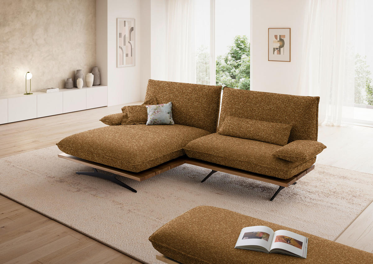 ECKSOFA Chenille, Flachgewebe Cognac, Wildeiche  - Wildeiche/Cognac, Design, Holz/Textil (161/284cm) - Koinor