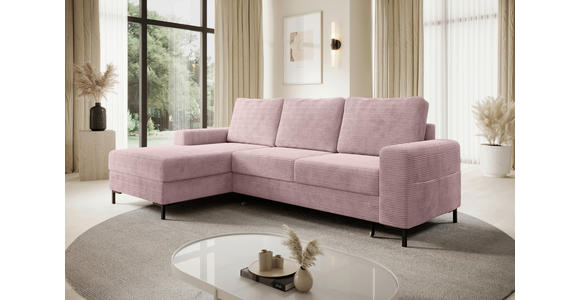 ECKSOFA Altrosa Cord  - Schwarz/Altrosa, KONVENTIONELL, Textil/Metall (150/240cm) - Carryhome