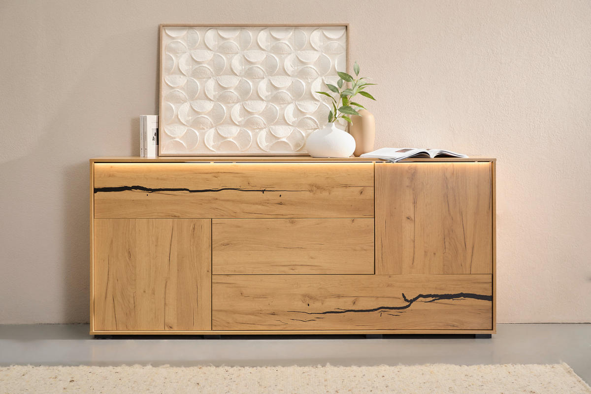 SIDEBOARD  200/89/40 cm 2 Schublade(n)  - Eichefarben/Schwarz, KONVENTIONELL, Holzwerkstoff (200/89/40cm) - Xora