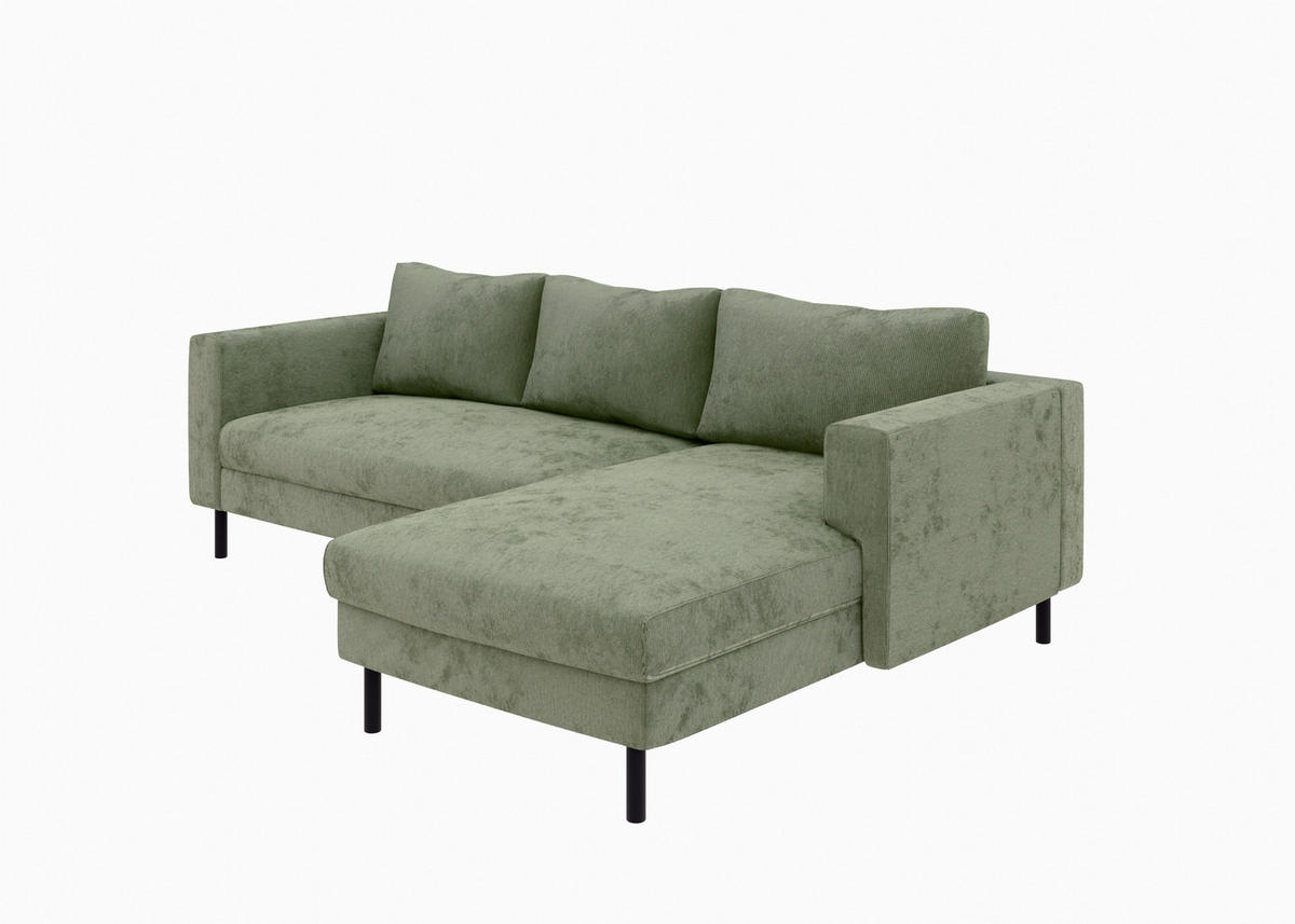 ECKSCHLAFSOFA  mit Rücken echt, Armteil links, Armteil rechts Cord Grün  - Schwarz/Grün, MODERN, Textil/Metall (232/161cm) - Trendmanufaktur