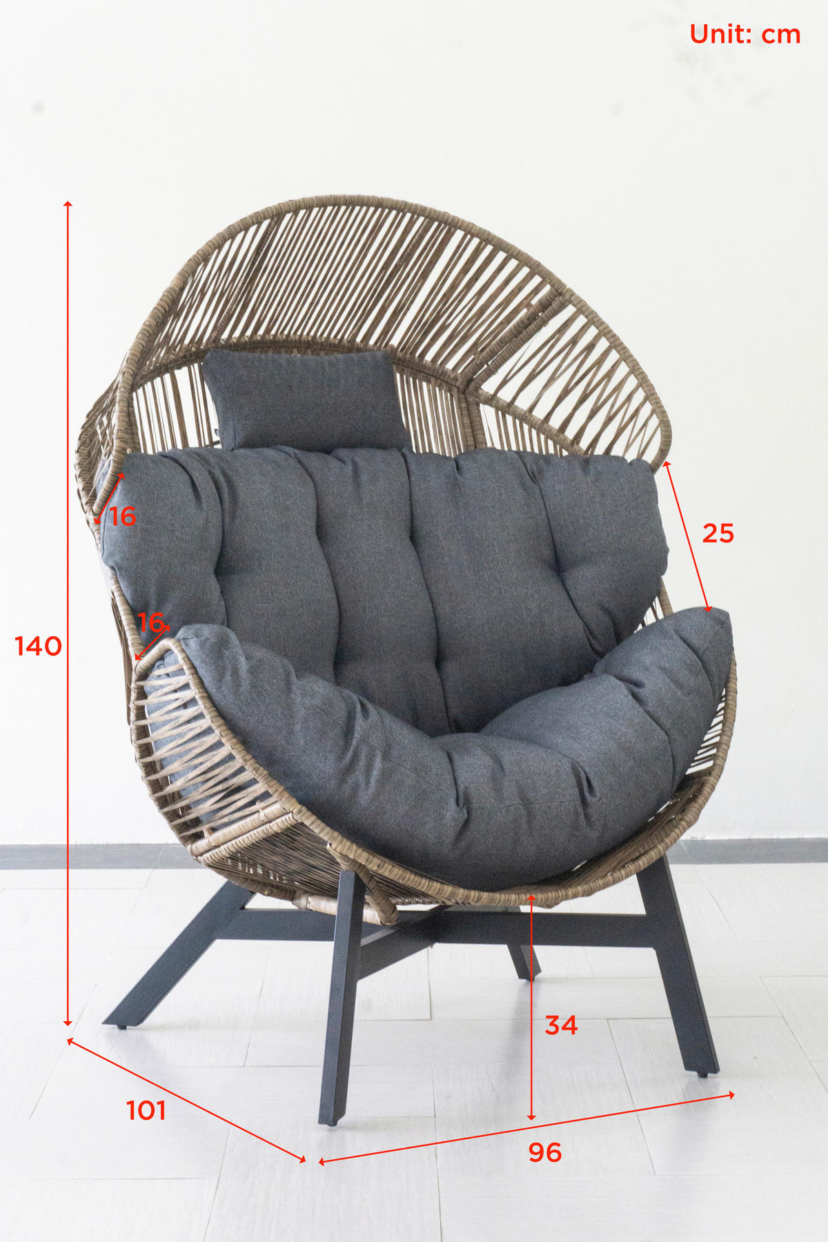 LOUNGESESSEL Grau, Naturfarben, Schwarz Stahl  - Schwarz/Naturfarben, Design, Kunststoff/Textil (101/140/96cm) - Ambia Garden