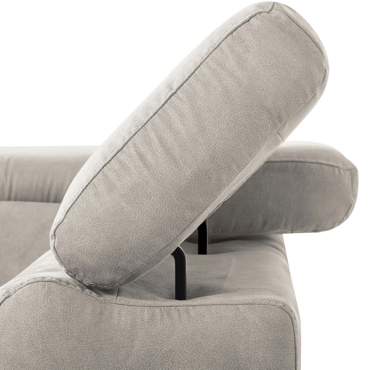 ECKSOFA SONO Hellgrau Lederlook Bettkasten, Armteilverstellung, Kopfteilverstellung  - Hellgrau/Schwarz, Design, Textil/Metall (265/210cm) - Livetastic
