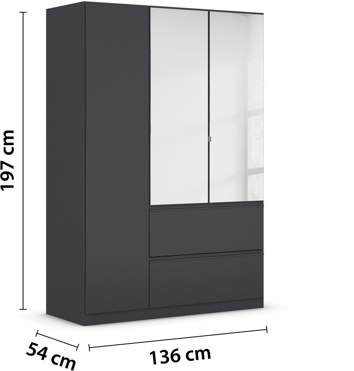 DREHTÜRENSCHRANK in Dunkelgrau  - Dunkelgrau/Grau, Modern, Holzwerkstoff (136/197/54cm) - Rauch Möbel