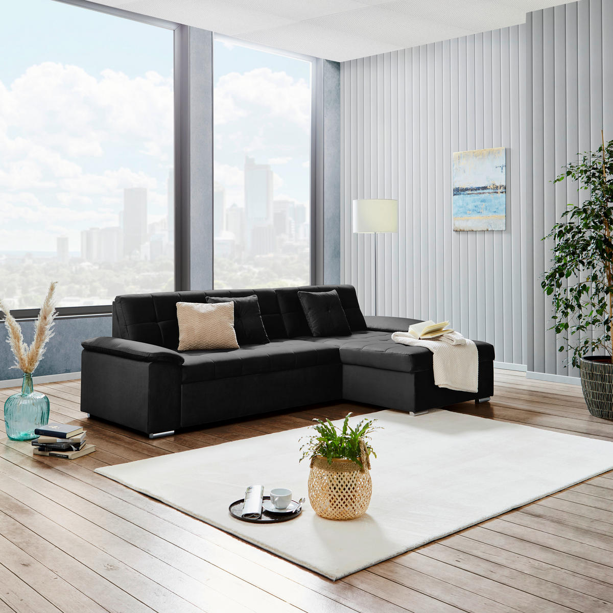 ECKSOFA Schwarz Zierkissen  - Schwarz, Trend, Textil (257/167cm) - Livetastic