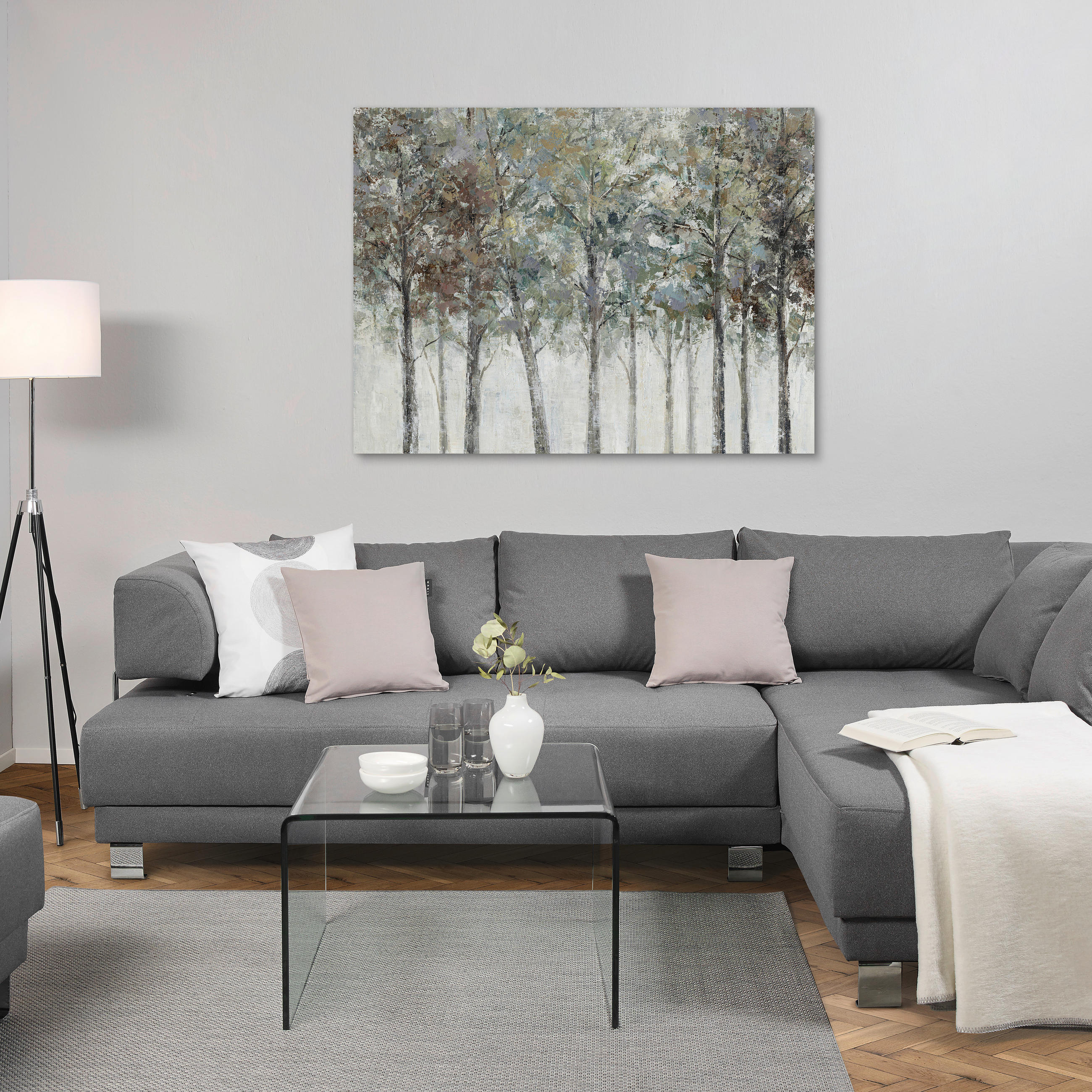 OLJEMÅLNING 120/90 cm  - beige/grön, Natur, trä/textil (120/90cm) - Monee