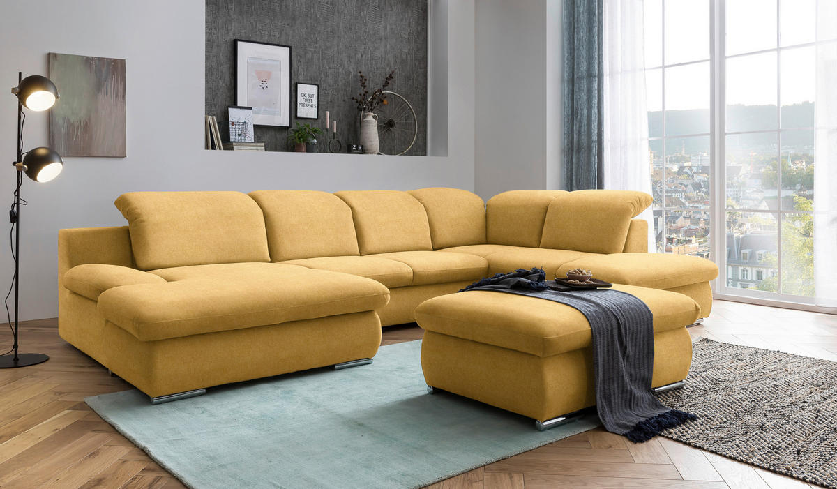 WOHNLANDSCHAFT in Chenille Gelb  - Chromfarben/Gelb, Design, Textil/Metall (165/353/212cm) - Livetastic