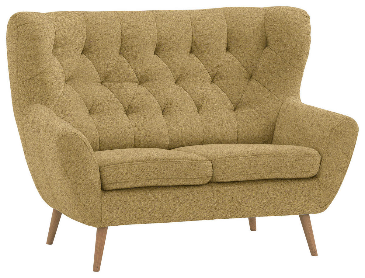 2-SITZER-SOFA in Flachgewebe Gelb  - Eichefarben/Beige, Design, Holz/Holzwerkstoff (138/104/92cm) - Stylife