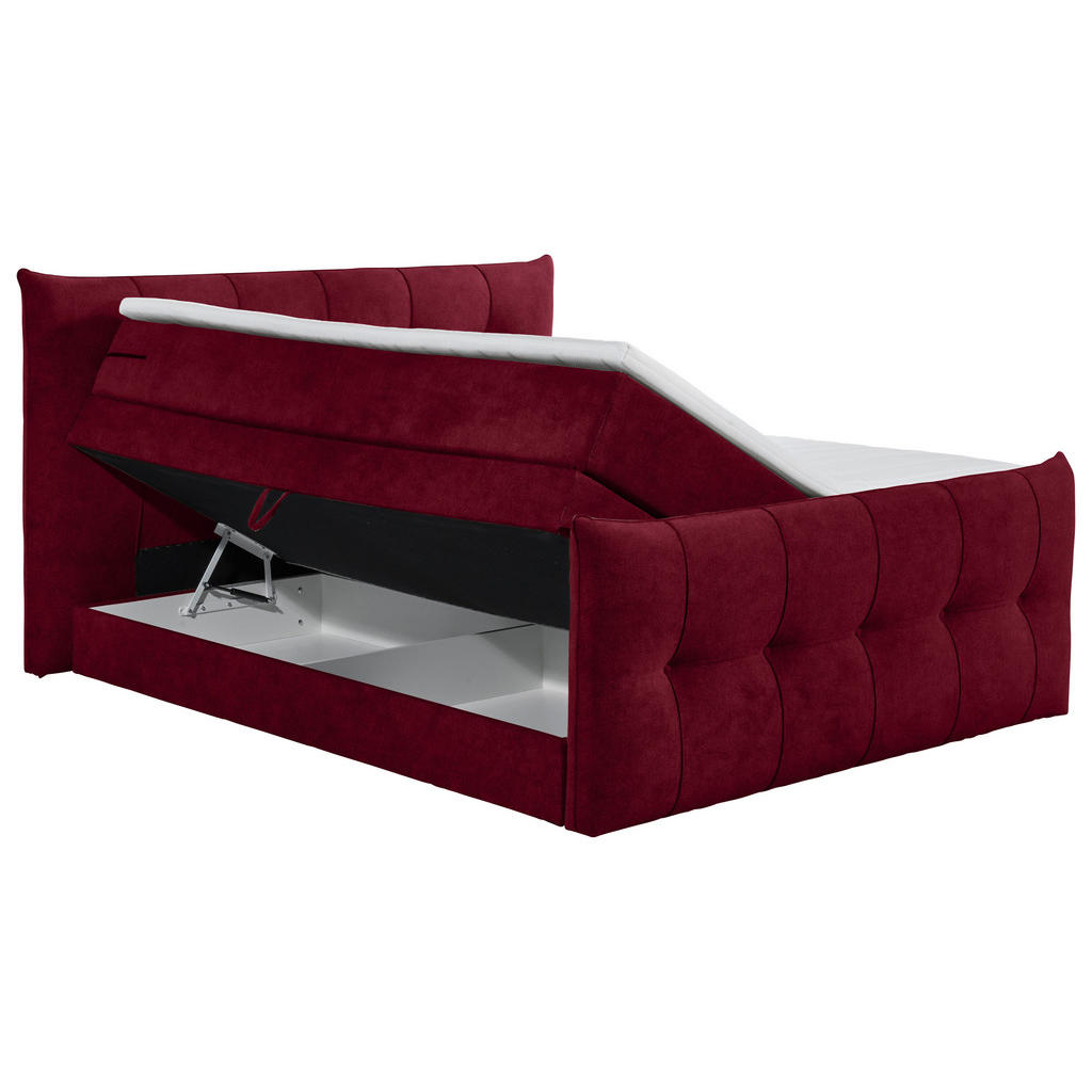 Thumbnail - Esposa Boxspringbett, Weinrot, Textil, H3 + H4, 7-Zonen, Höhe ca. 18 cm, 180x200 cm, Topper durchgehend, Stoffauswahl, W...