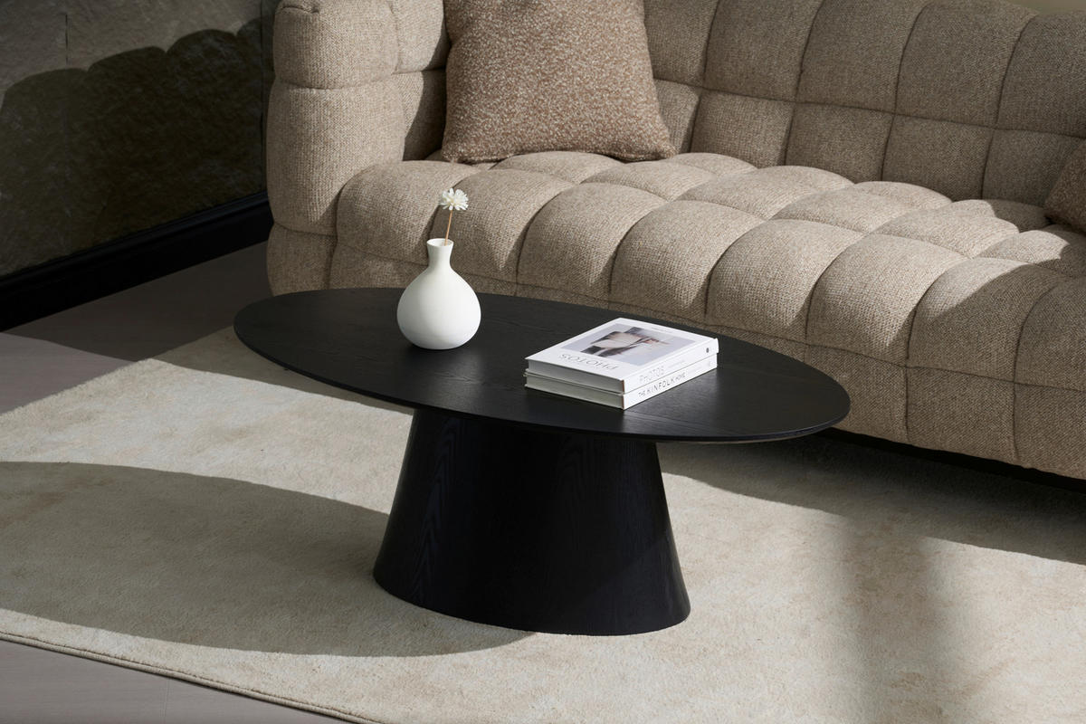 COUCHTISCH Pappel furniert 110/60/40 cm oval Schwarz  - Schwarz, Basics, Holz/Holzwerkstoff (110/60/40cm) - MID.YOU