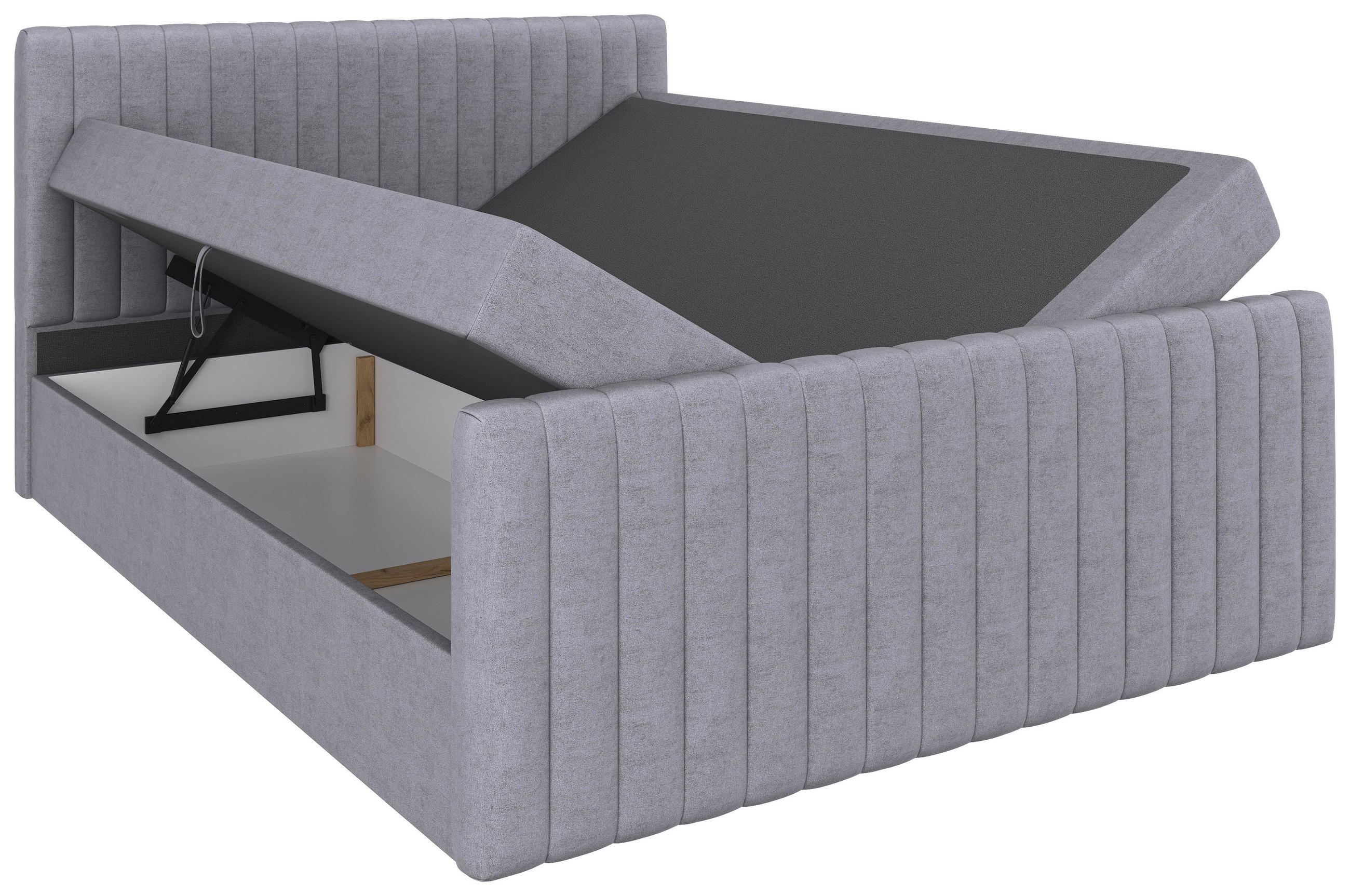 BOXBETT 160/200 cm,  in Silberfarben, gepolstertes Kopfteil, Bettkasten, Topper, Matratzen, H3 + H3 = fest  - Silberfarben/Schwarz, Basics, Kunststoff/Textil (160/200cm) - Chameo