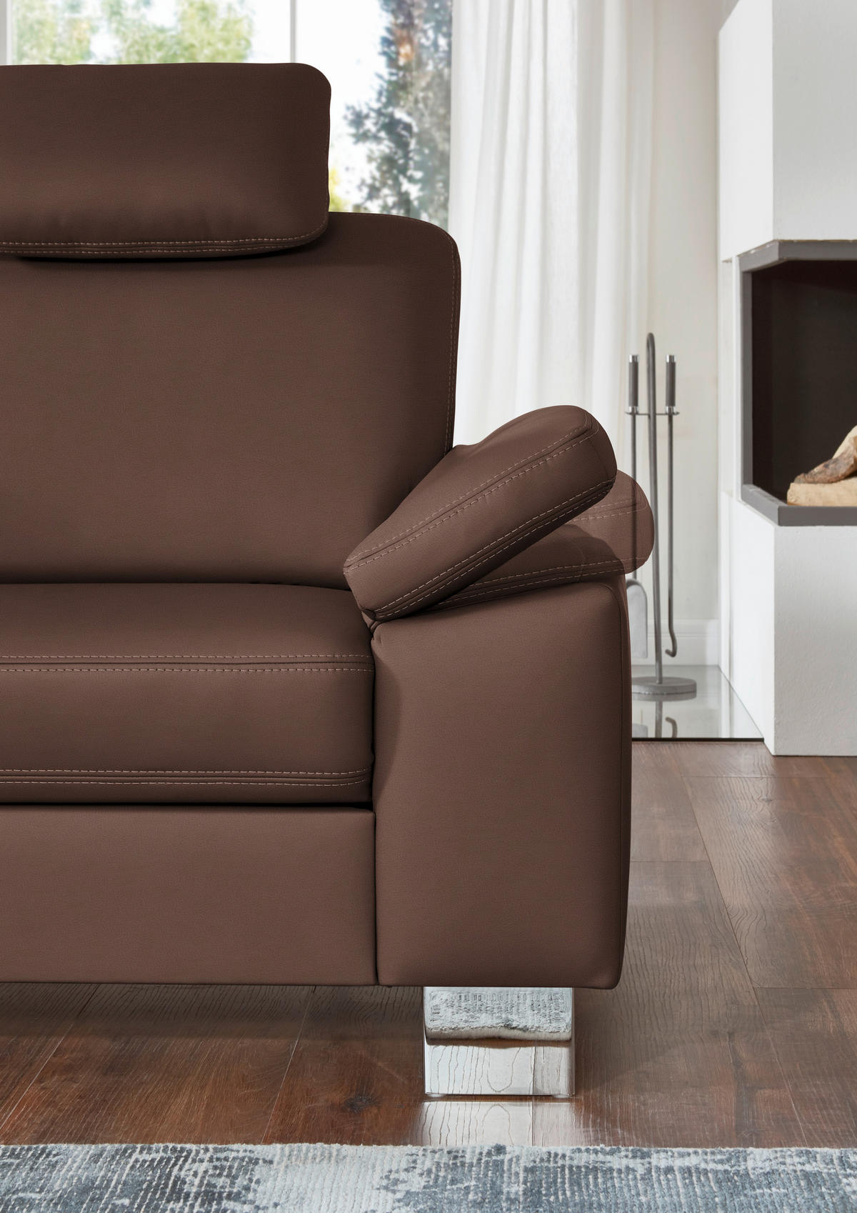 ECKSOFA  in Echtleder Braun  235/248 cm  - Alufarben/Braun, Design, Leder/Metall (235/248cm) - Beldomo Premium