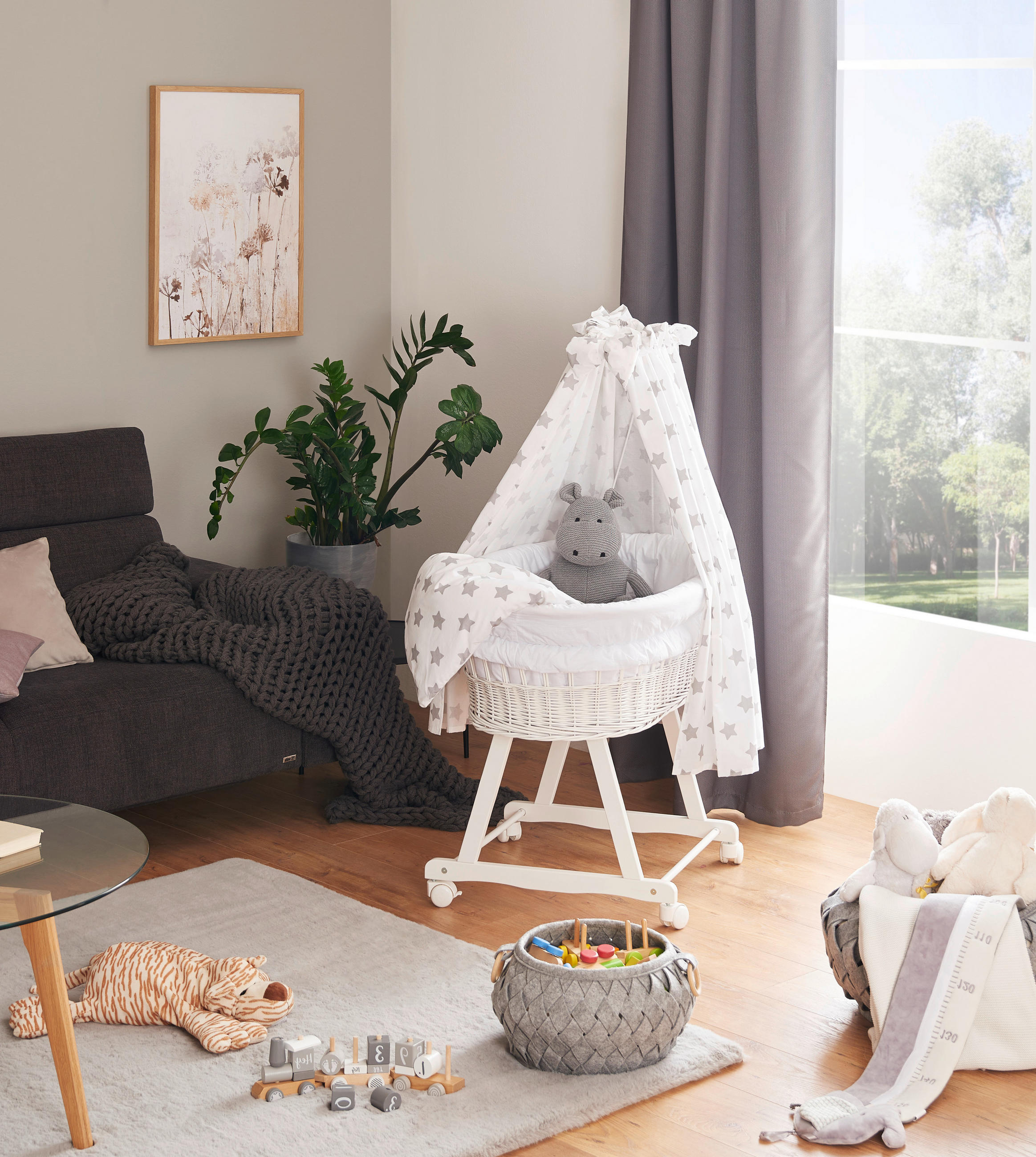 KOMPLET MOBILNE KORPE-KOLEVKE - siva/bela, Osnovno, drvo/tekstil (91/60/73cm) - My Baby Lou