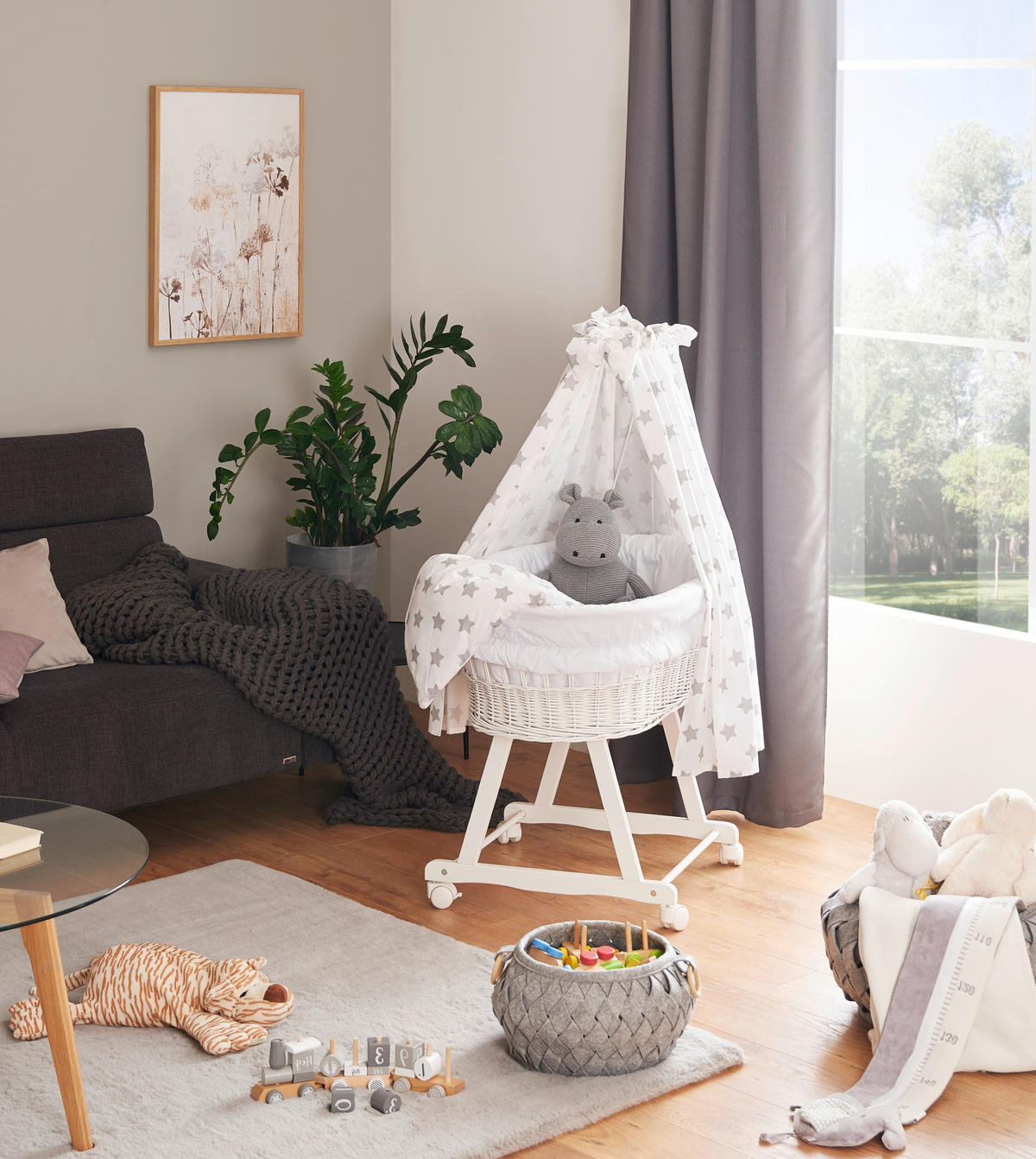 KOMPLET MOBILNE KORPE-KOLEVKE - siva/bela, Osnovno, drvo/tekstil (91/60/73cm) - My Baby Lou