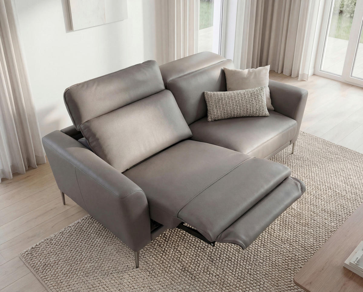 2-SITZER-SOFA Taupe Echtleder  - Taupe/Greige, Design, Leder/Metall (200/83/110cm) - Johann Jakob