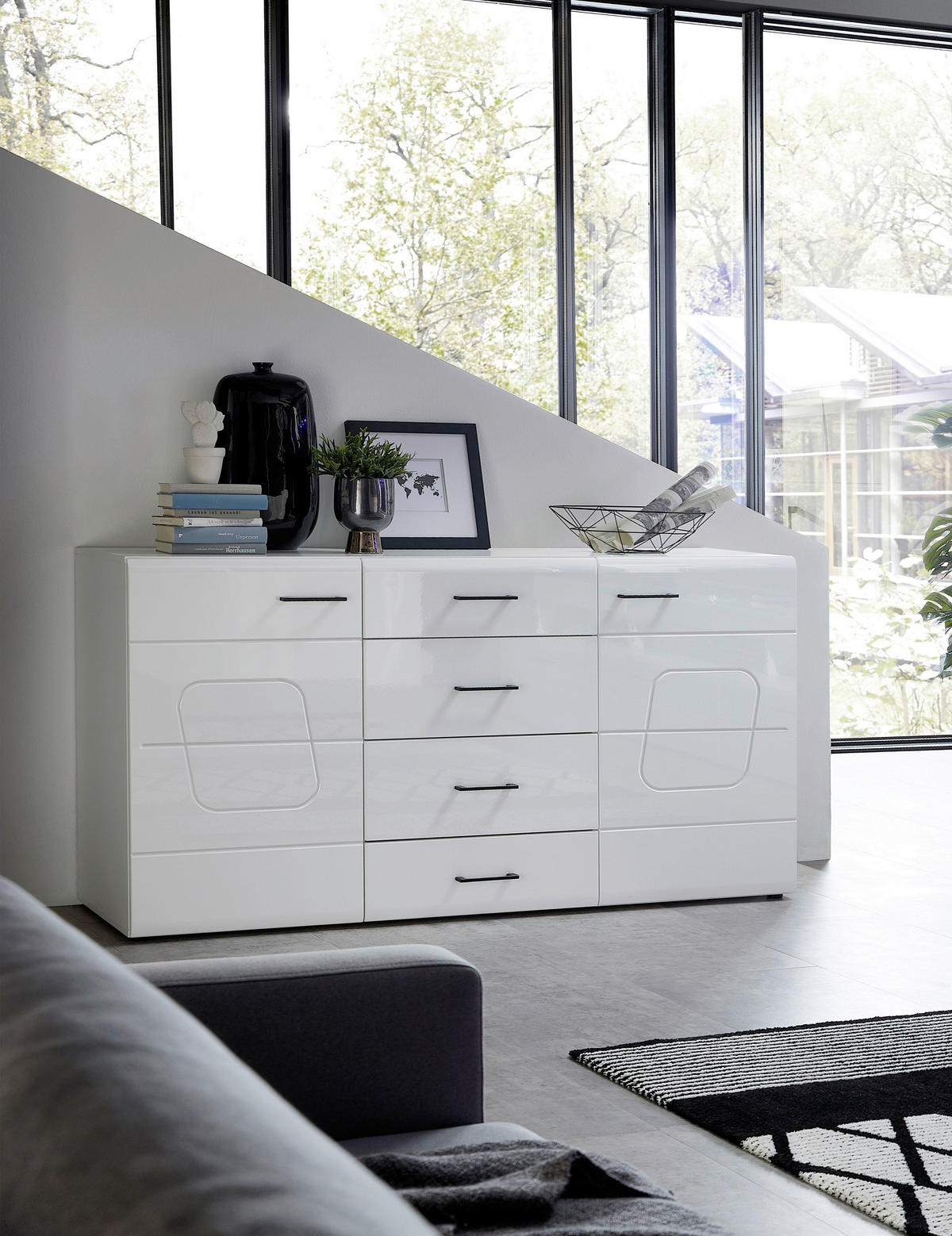 KOMODA  170/94/42 cm  bela  - bela/crna, Dizajnerski, pločasti materijal/plastika (170/94/42cm) - Hom`in