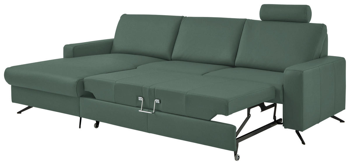 ECKSOFA in Echtleder Opal  165/267 cm  - Opal/Schwarz, Design, Leder/Metall (165/267cm) - Beldomo Premium