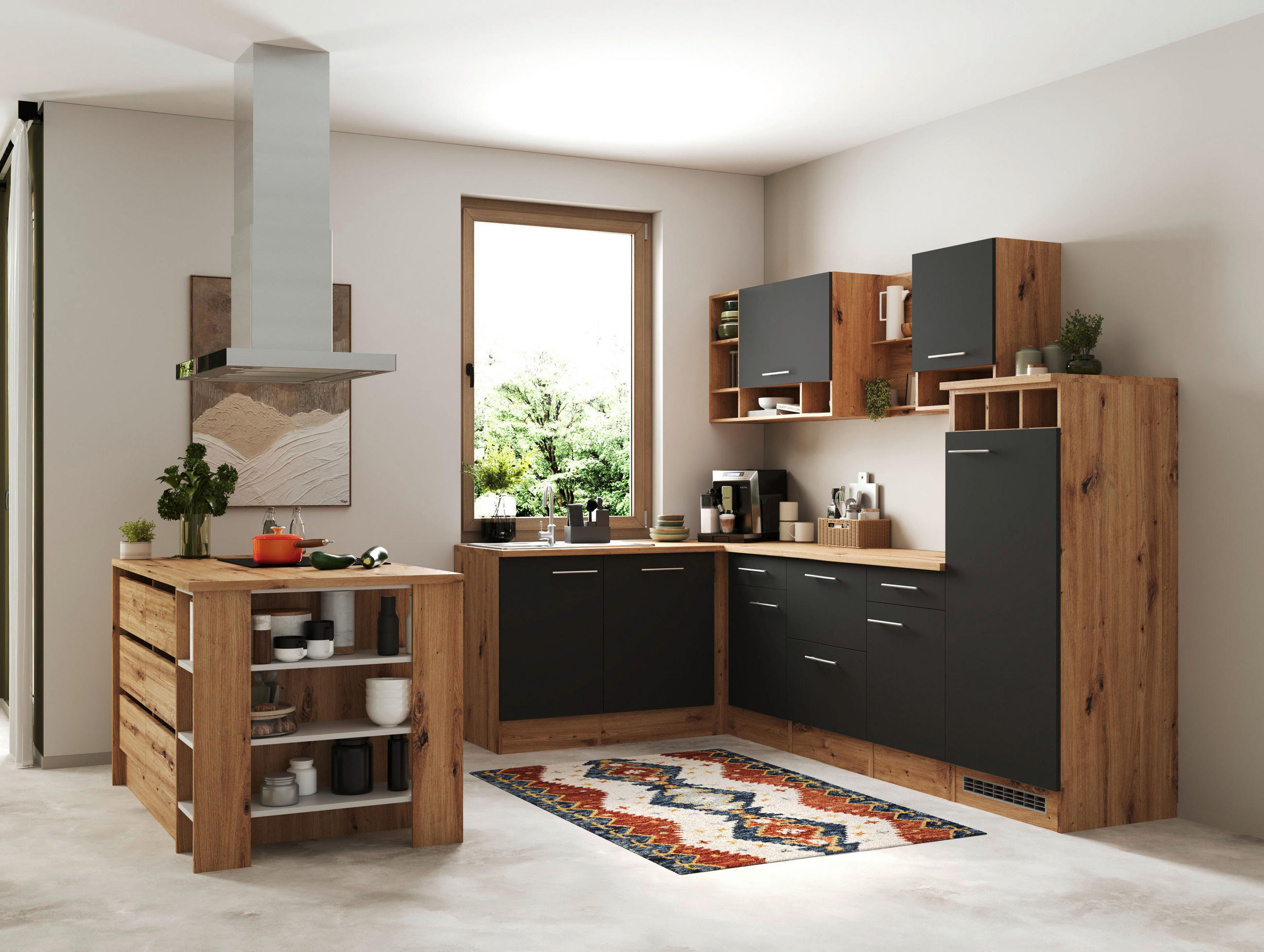 ECKKÜCHE 280/172 cm  in Grau  - Wildeiche/Alufarben, Design, Holzwerkstoff/Metall (280/172cm) - Respekta