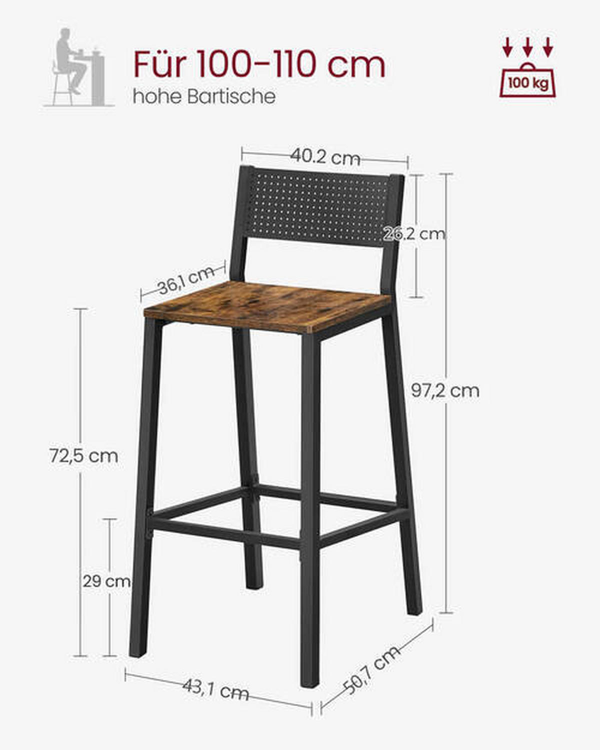SADA BAROVÝCH STOLIČIEK 2 kus - hnedá/čierna, Basics, kov/kompozitné drevo (43,1/97,2/50,7cm) - Boxxx