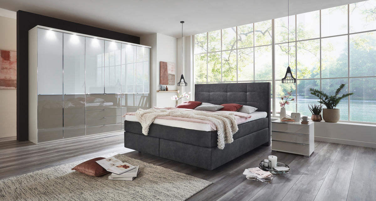 BOXSPRINGBETT 180/200 cm  in Schlammfarben  - Chromfarben/Schlammfarben, Konventionell, Kunststoff/Textil (180/200cm) - Voleo