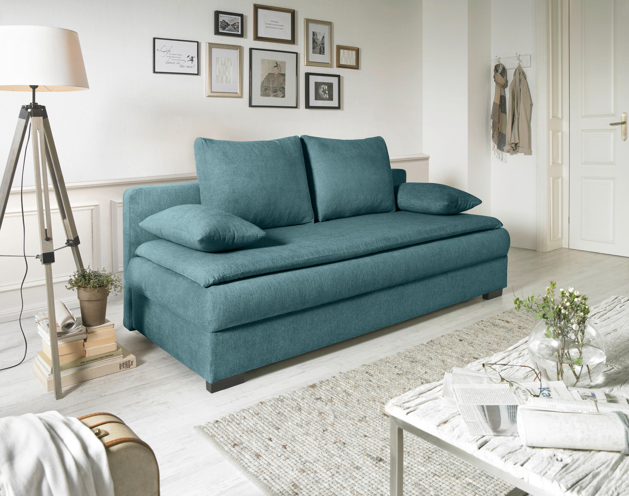 SCHLAFSOFA in Webstoff Blau  - Blau/Schwarz, KONVENTIONELL, Kunststoff/Textil (207/74-94/90cm) - Venda